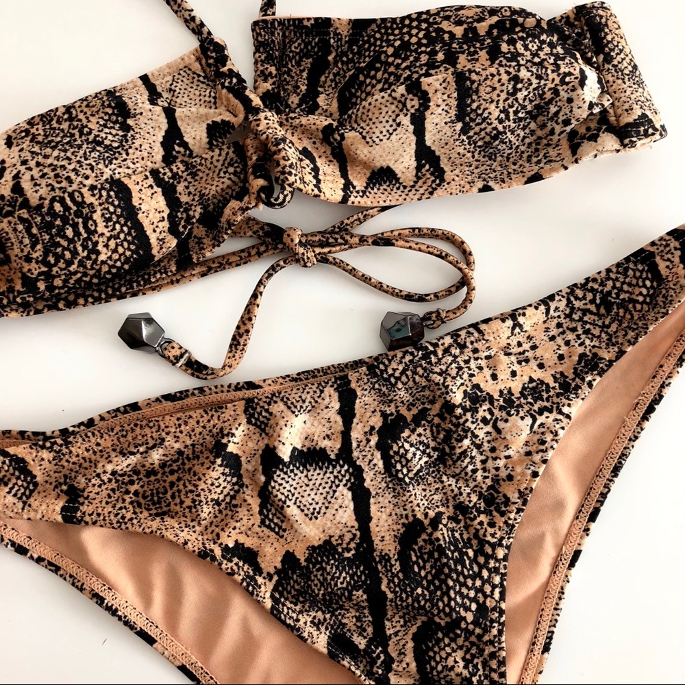 Tan Snake Print Bikini Set / Sz 4 Top Sz 6 Bottom